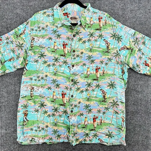 Reyn Spooner Art Eddy Y Golf AOP Hawaiian Vintage 90s Made Hawaii XL Extra Large - Picture 3 of 10